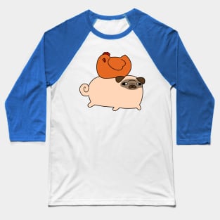 Pug and Little Red Chicken Baseball T-Shirt